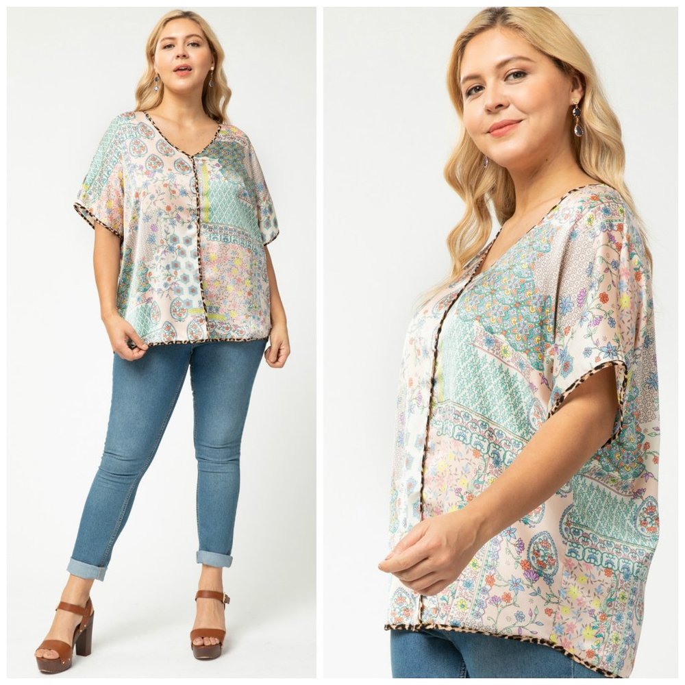 Fresh & Flirty Multi Print Satin Top